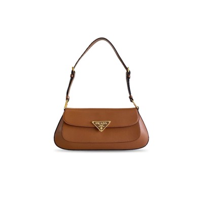 PRADA ENAMELED METAL TRIANGLE-LOGO LEATHER SHOULDER BAG 1BD344 (31*13.5*4cm) 